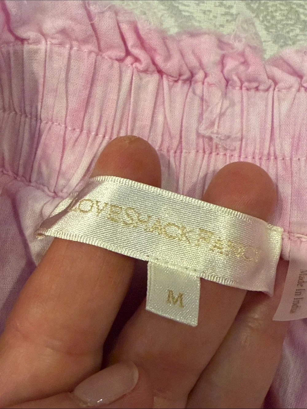 LoveShackFancy Pink White Tie Dye Lace Tiered Mini Skirt Size Medium